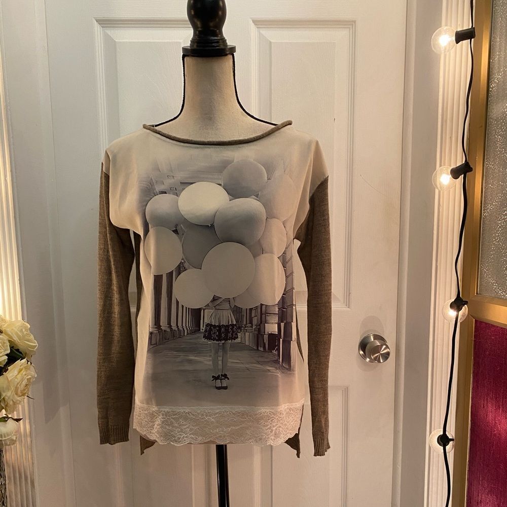 Gabriel collection front photo print sweater, S